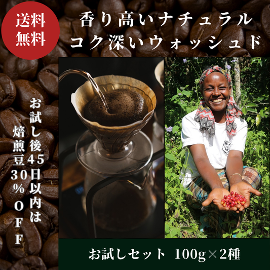 【送料無料】焙煎豆 お試しセット100g×2種｜ナチュラル&ウォッシュド飲み比べ